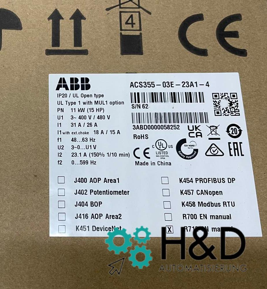 ABB ACS355-03E-23A1-4 – Falownik – Pn 11 kW – I2n 23,1 A – IP20 – Nowy i zaplombowany