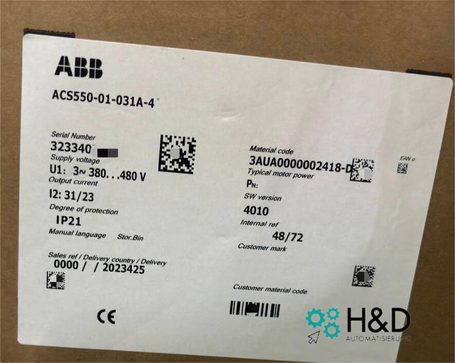 ABB ACS550-01-031A-4 – Инвертор – 15 кВт – 31 А – 380 В – IP21 – Новый и запечатанный