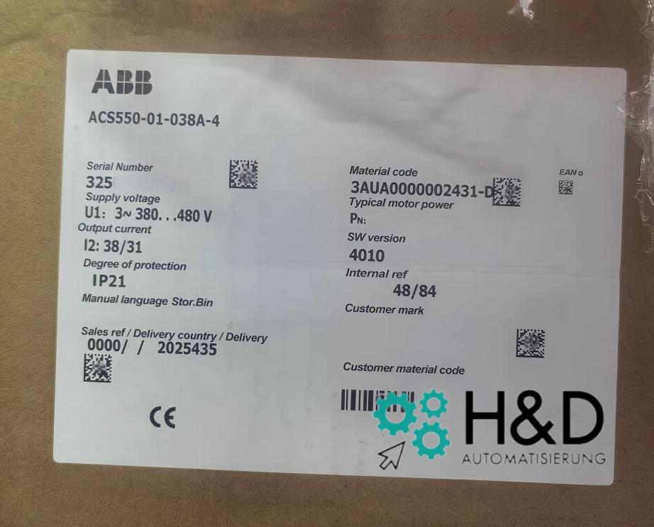 ABB ACS550-01-038A-4 – Inverter – Pn 18.5 kW – I2n 38 A – New and sealed