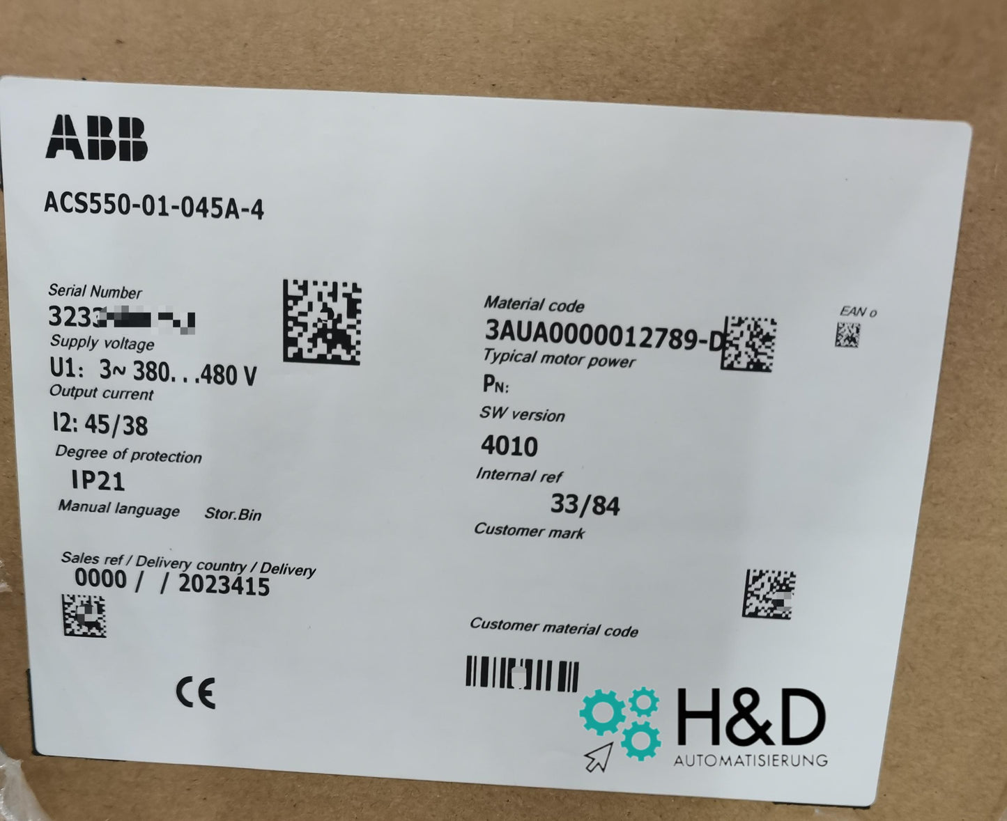 ABB ACS550-01-045A-4 – Инвертор – 22 кВт 45А IP21 – Новый и запечатанный