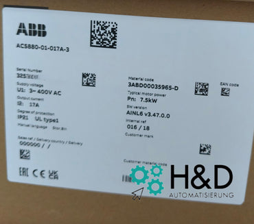ABB ACS880-01-017A-3 – Onduleur – PN : 7,5 kW, IN : 17,0 A, IP20 – Neuf et scellé