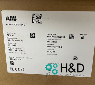 ABB ACS880-01-045A-3 – Onduleur – PN : 22 kW, IN : 45 A, IP20 – Neuf et scellé