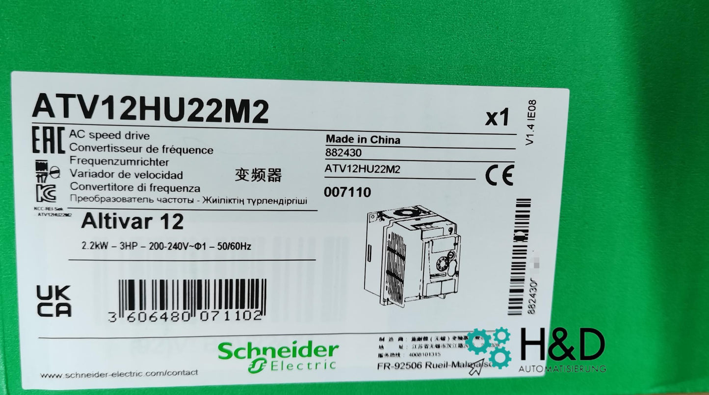 Частотный преобразователь Schneider Electric ATV12, 2,2 кВт, 3 л.с., 200-240 В, 1-фазный, с радиатором