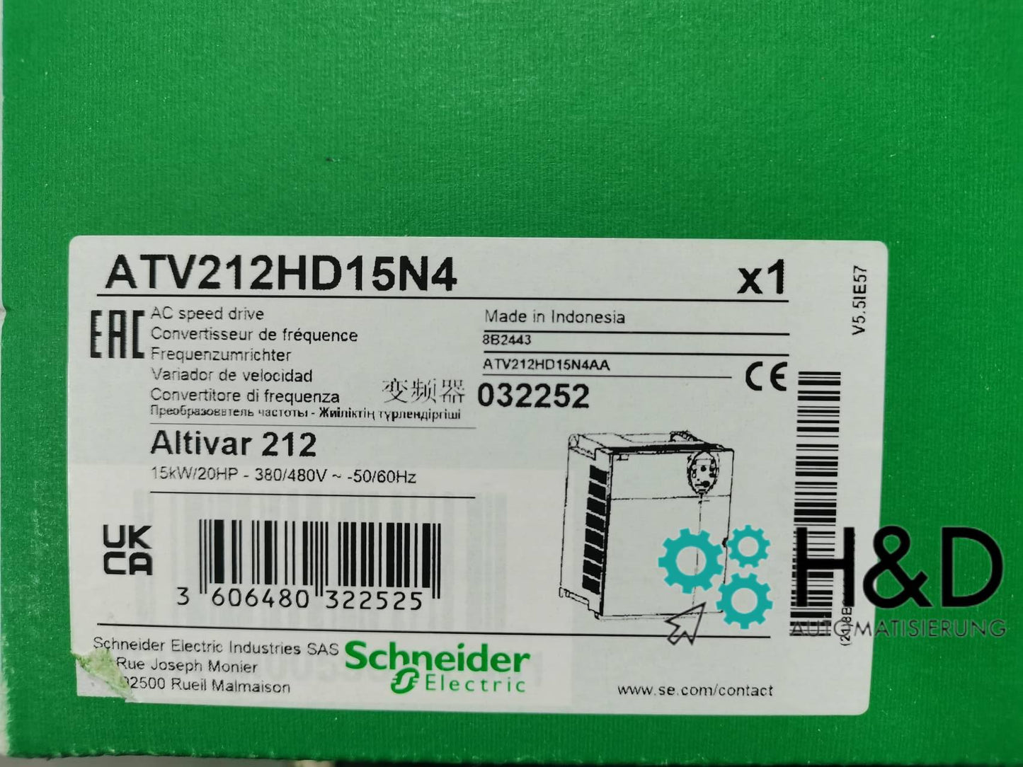ATV212HD15N4 Schneider Electric Частотный преобразователь ATV212, 15 кВт, 480 В, 3-фазный, ЭМС, IP21