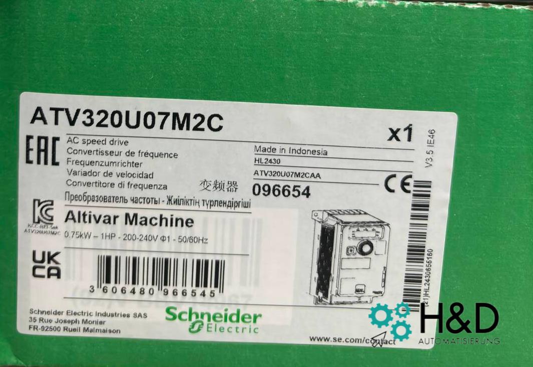 Частотный преобразователь ATV320, 0,75 кВт, 200-240 В, однофазный, компактный, Schneider Electric ATV320U07M2C