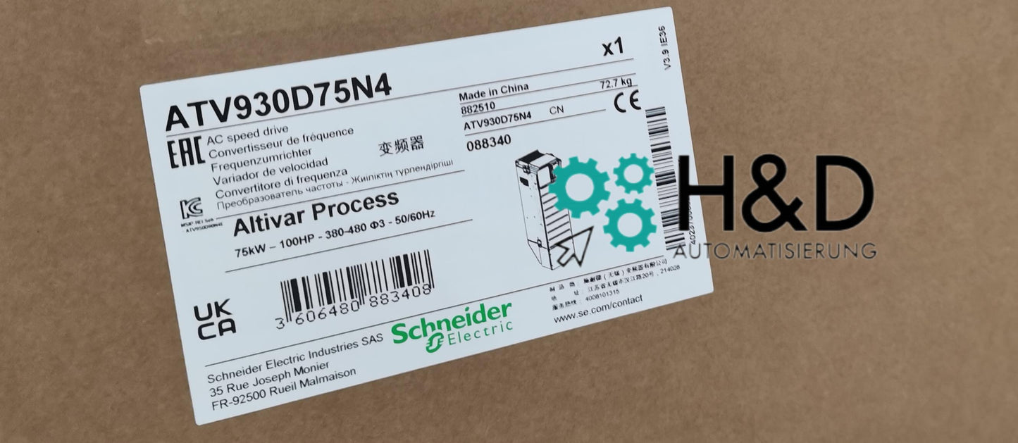 ATV930D75N4 Schneider Electric Частотный преобразователь, ATV930, 75кВт, 400/480В, с тормозным модулем, IP21