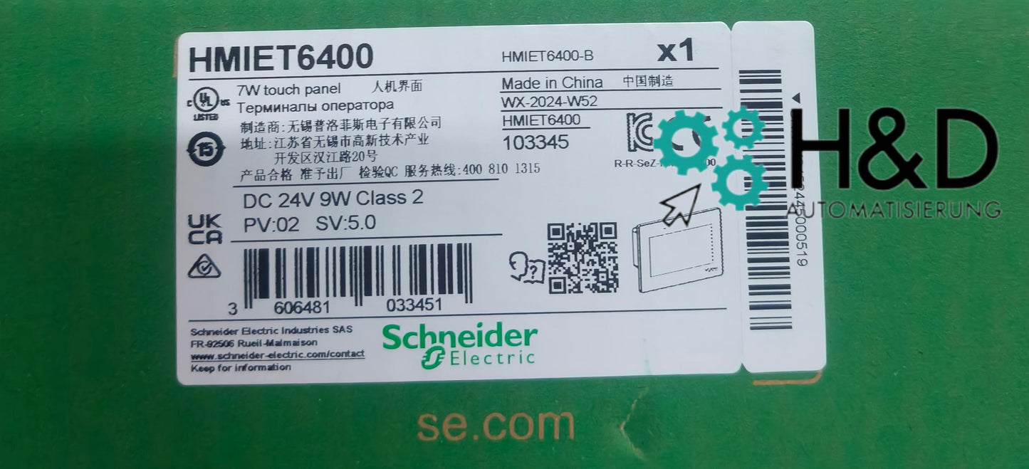 HMIET6400 Pantalla táctil panorámica de 7", 16 millones de colores, 2x COM, 1x Ethernet, USB-Host/-Dispositivo, reloj en tiempo real (RTC), 24V CC