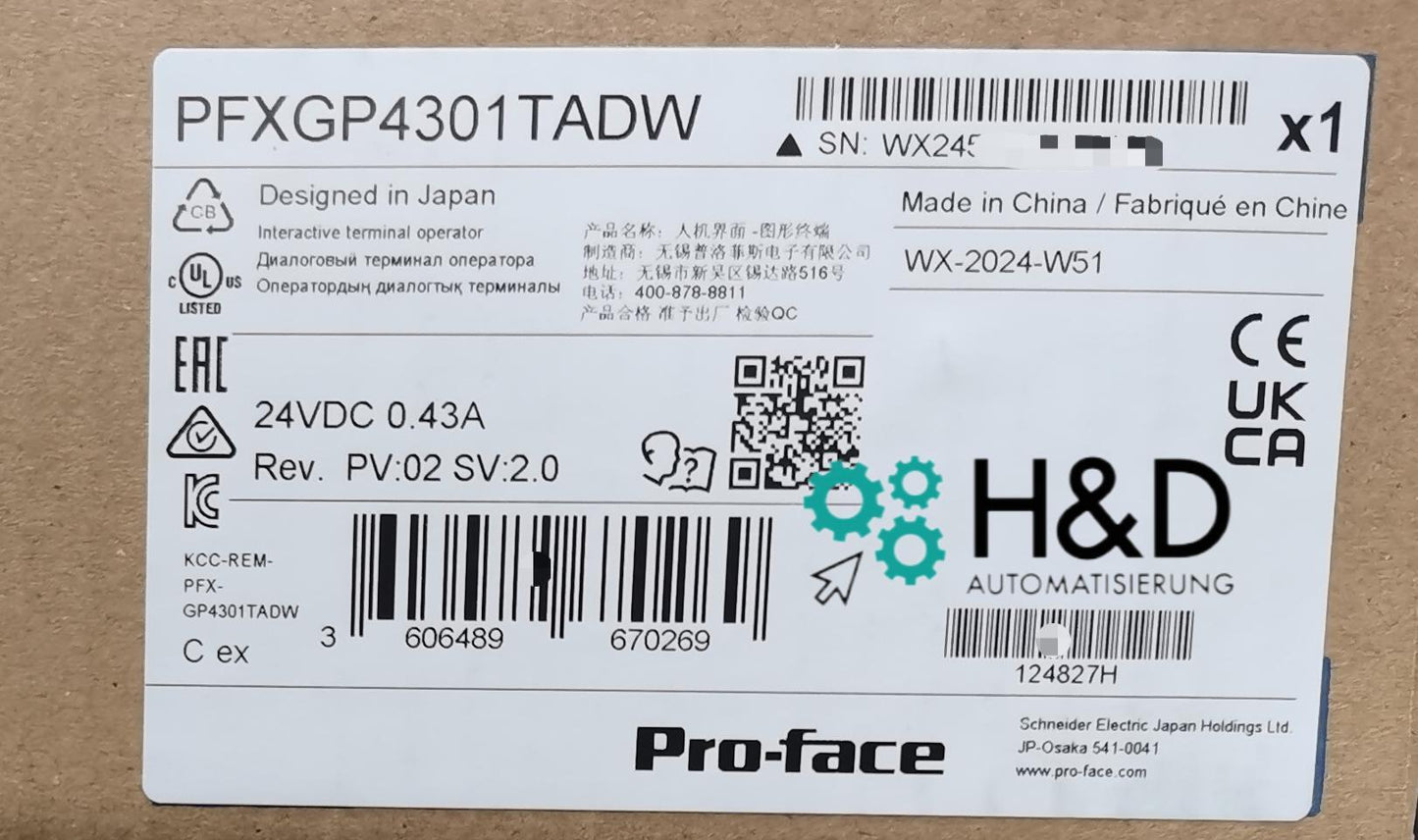 Pro-face PFXGP4301TADW IHM 5.7" TFT, 320x240, Écran tactile résistif, 24V DC