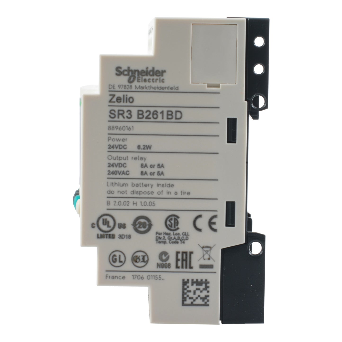SR3B261BD Schneider Electric SPS-Steuerrelais, Zelio Logic, modulare Ausführung, 26 E/A, 24 VDC, Display, Uhr, Relaisausgänge