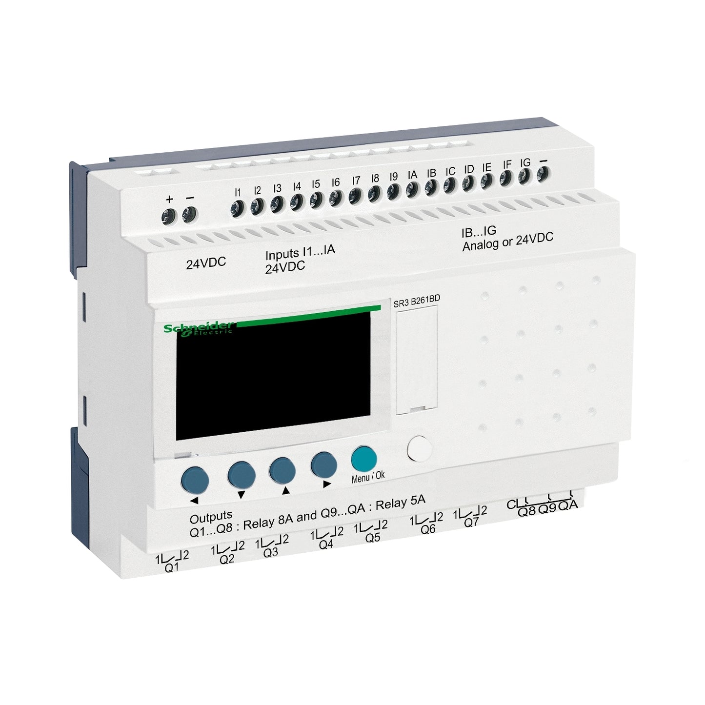 SR3B261BD Schneider Electric SPS-Steuerrelais, Zelio Logic, modulare Ausführung, 26 E/A, 24 VDC, Display, Uhr, Relaisausgänge