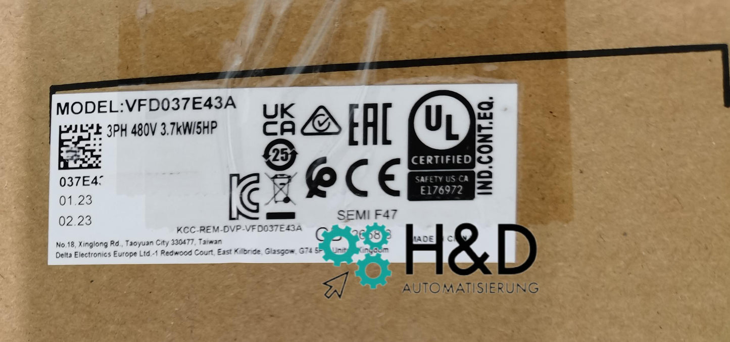 Delta VFD037E43A VFD-E FU 5HP 460V 3PH | IP20, Vettore Sensorless, 8.5A
