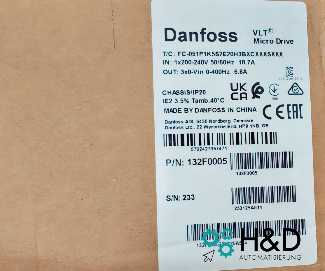 Danfoss 132F0005 (FC-051P1K5S2E20H3BXCXXXSXXX) Frequenzumrichter