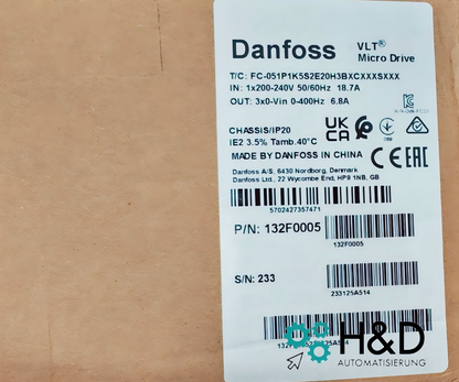 Danfoss 132F0005 (FC-051P1K5S2E20H3BXCXXXSXXX) Frequenzumrichter