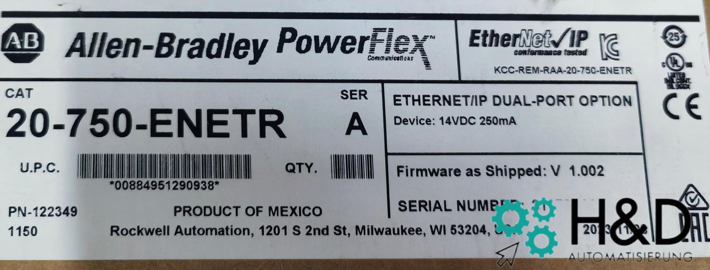 20-750-ENETR  Allen-Bradley  Adaptateur EtherNet-IP PowerFlex 750  Neuf et Scellé