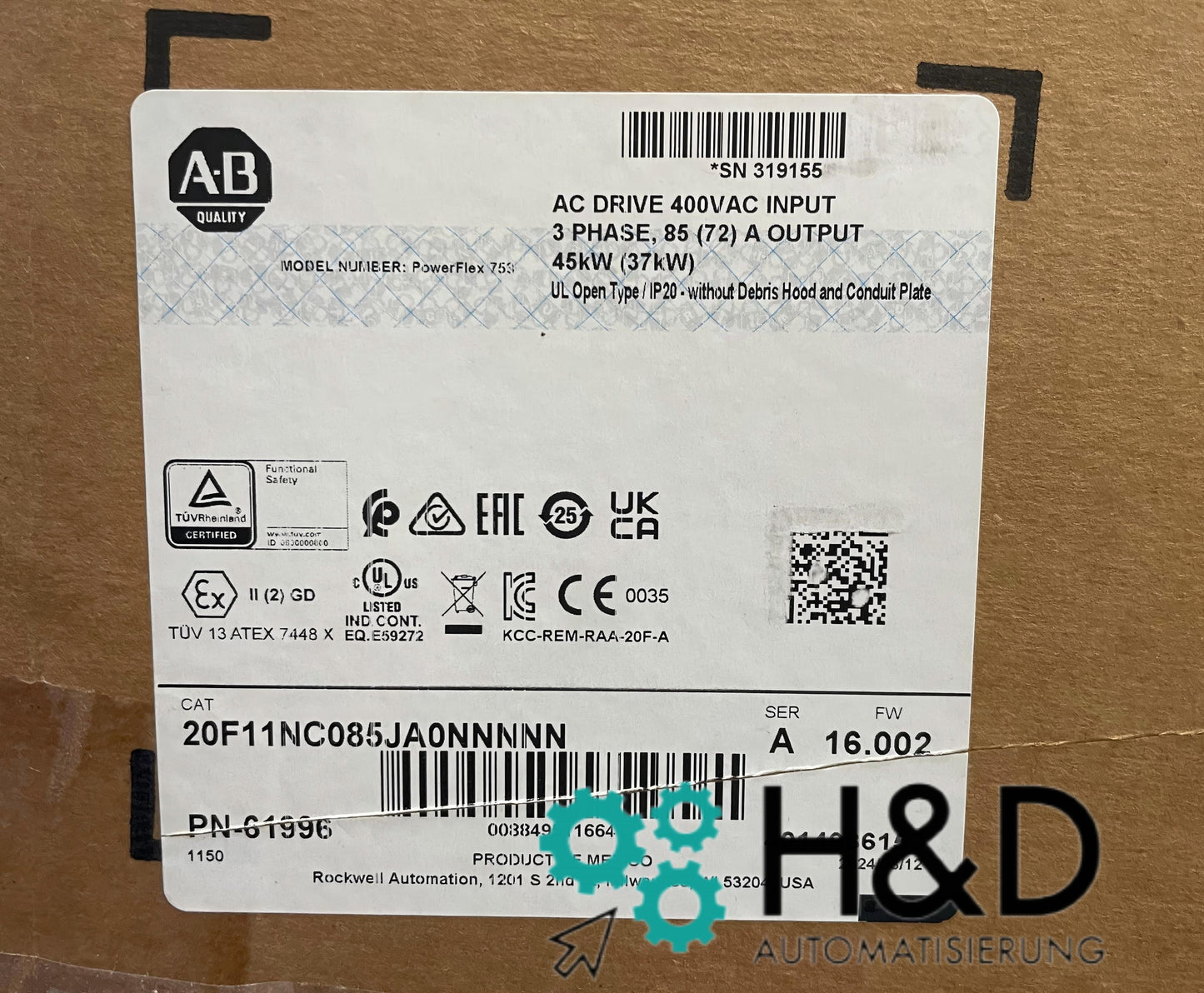 20F11NC085JA0NNNNN  Allen-Bradley   PowerFlex 753 AC Drive  New and Sealed