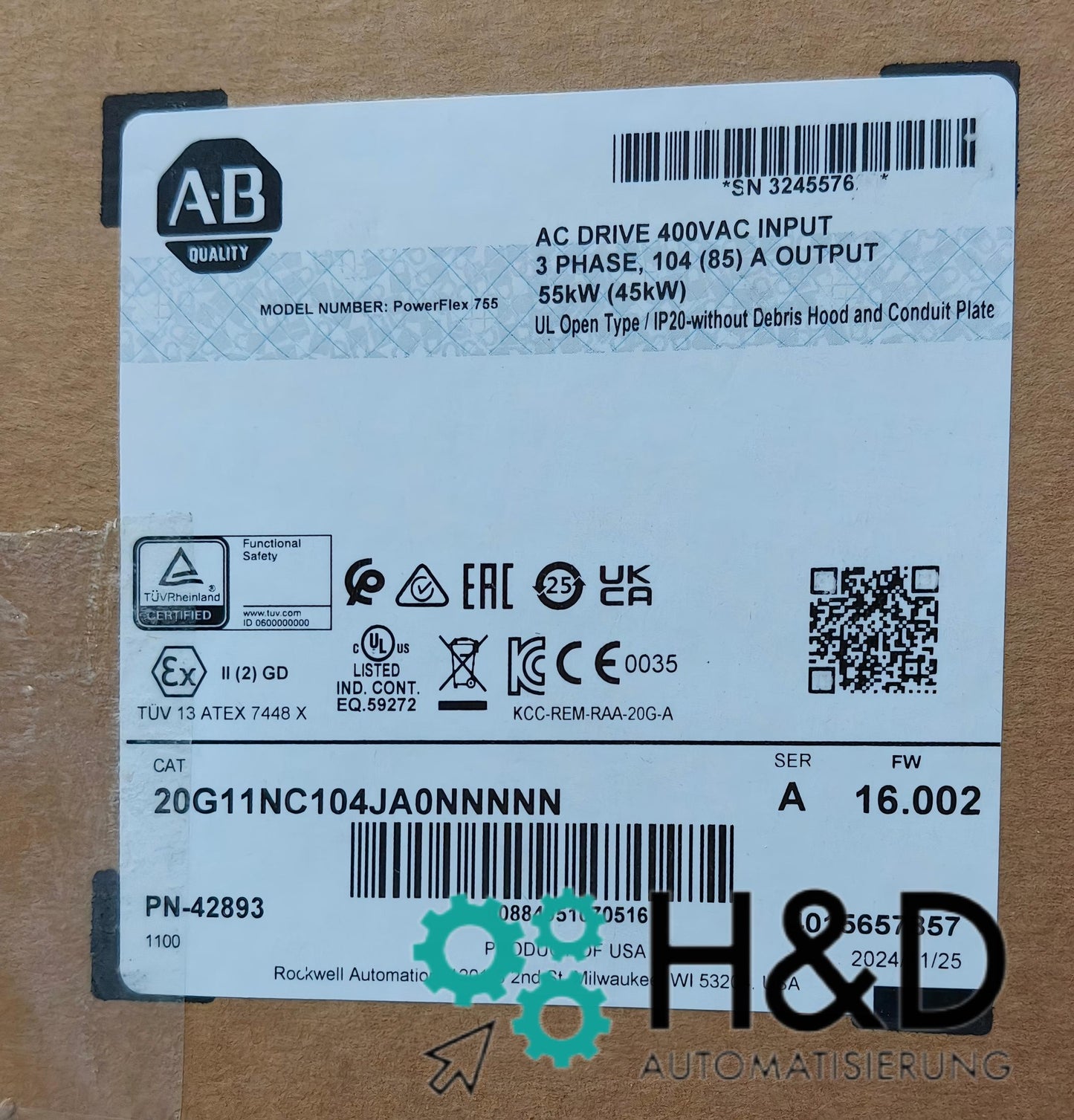Allen-Bradley PowerFlex 755 | 20G11NC104JA0NNNNN | 104 A | 400 V | Service Normal