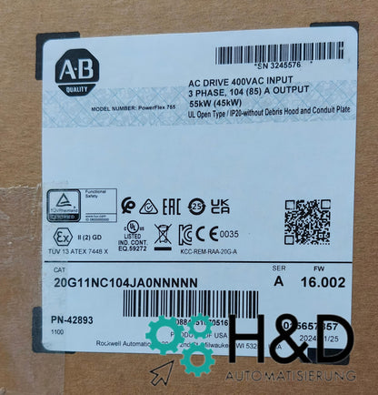 Allen-Bradley PowerFlex 755 | 20G11NC104JA0NNNNN | 104 A | 400 V | Service Normal