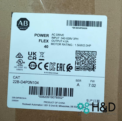 Allen-Bradley 22B-D4P0N104 PowerFlex 40 AC Drive (1.5 kW / 4 A)