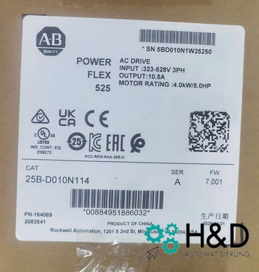 25B-D010N114    Allen-Bradley   PowerFlex 525 4kW  【New and sealed】