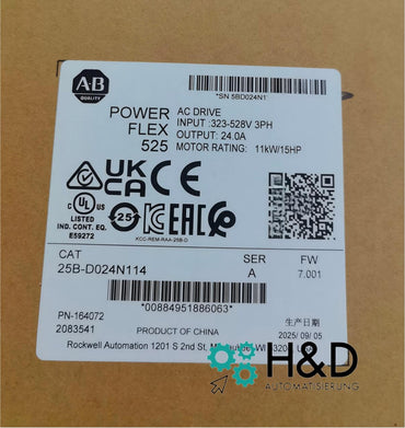 Allen-Bradley 25B-D024N114 PowerFlex 525 AC Drive, 11 kW / 24 A, 3-Phase (380-480 V)