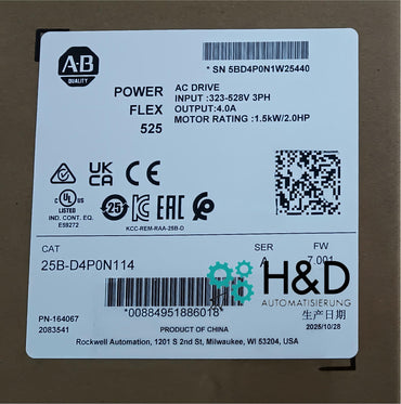 25B-D4P0N114 Allen-Bradley PowerFlex 525 1.5kW (2Hp) AC Drive 【New and sealed】