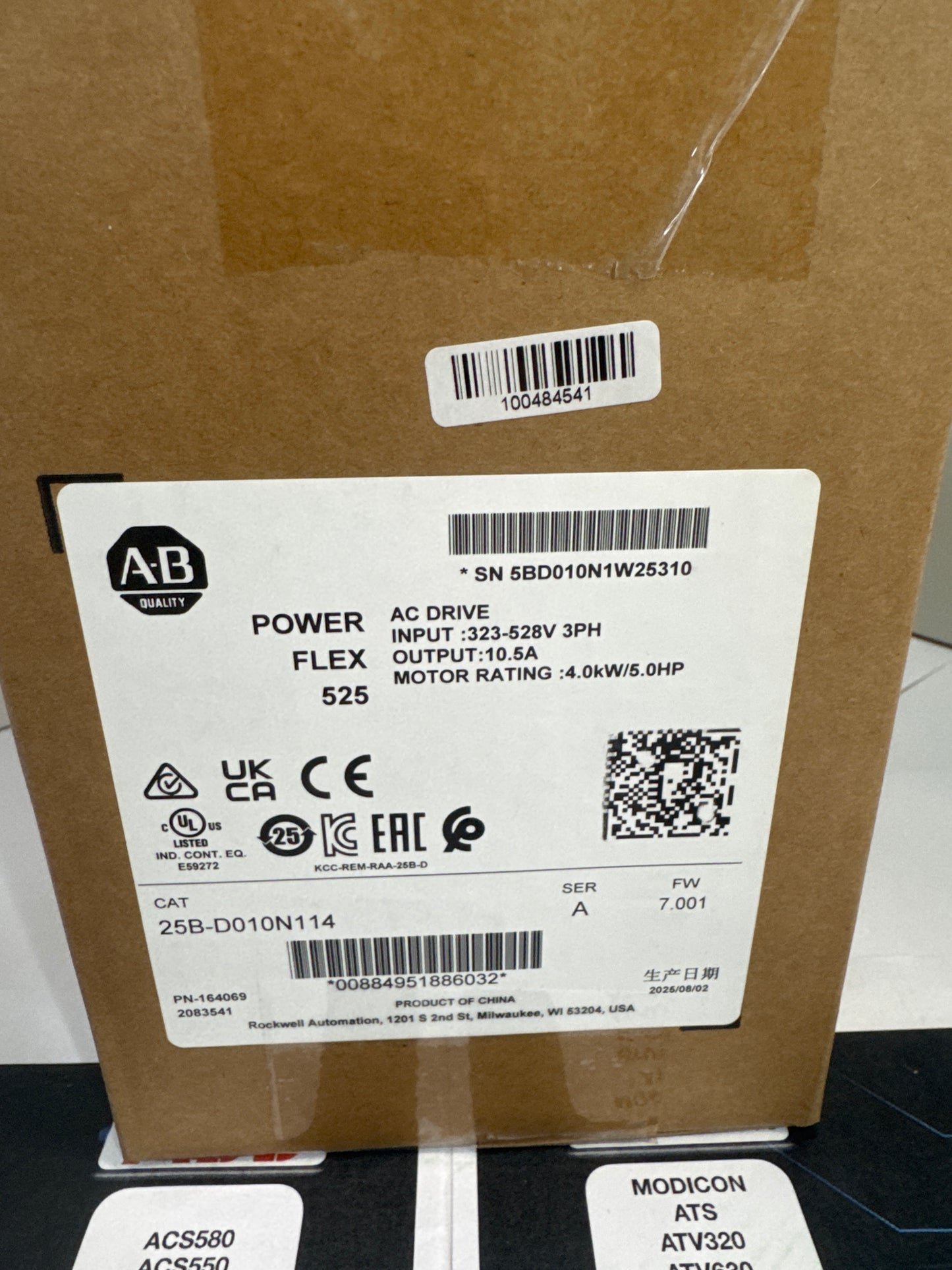 25B-D010N114    Allen-Bradley   PowerFlex 525 4kW   Neuf et scellé