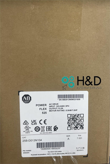 25B-D013N104 Allen-Bradley PowerFlex 525 5.5kW Nuevo y sellado