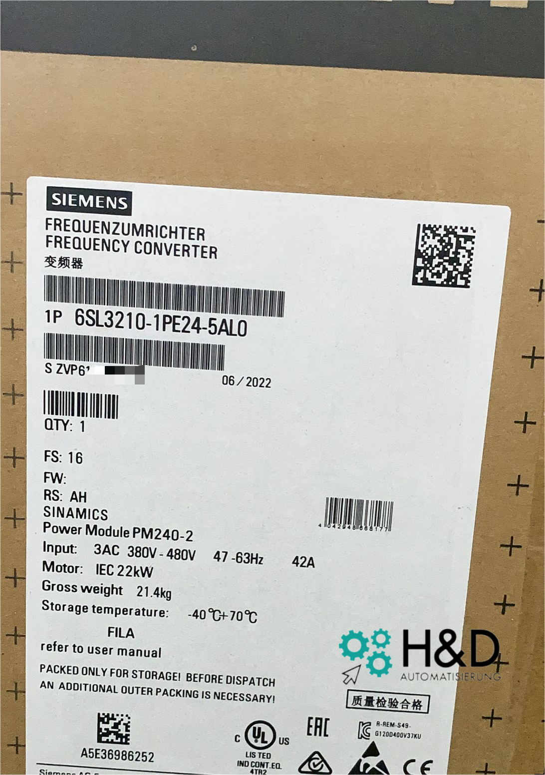 6SL3210-1PE24-5AL0  SIEMENS  SINAMICS G120 Power Module PM240-2  New and Sealed