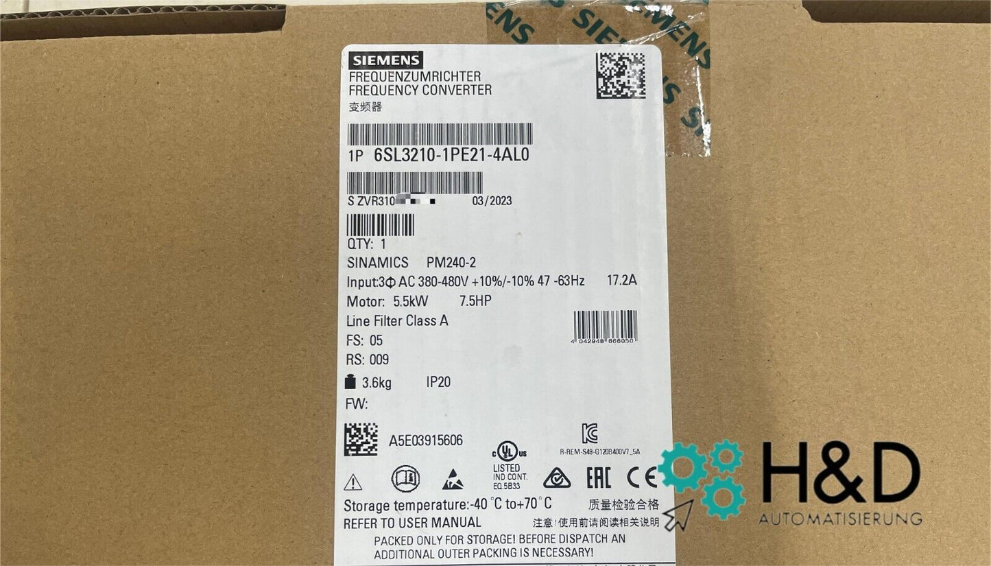 6SL3210-1PE21-4AL0 SIEMENS SINAMICS Power Module PM240-2 5,5KW Nuevo y Sellado