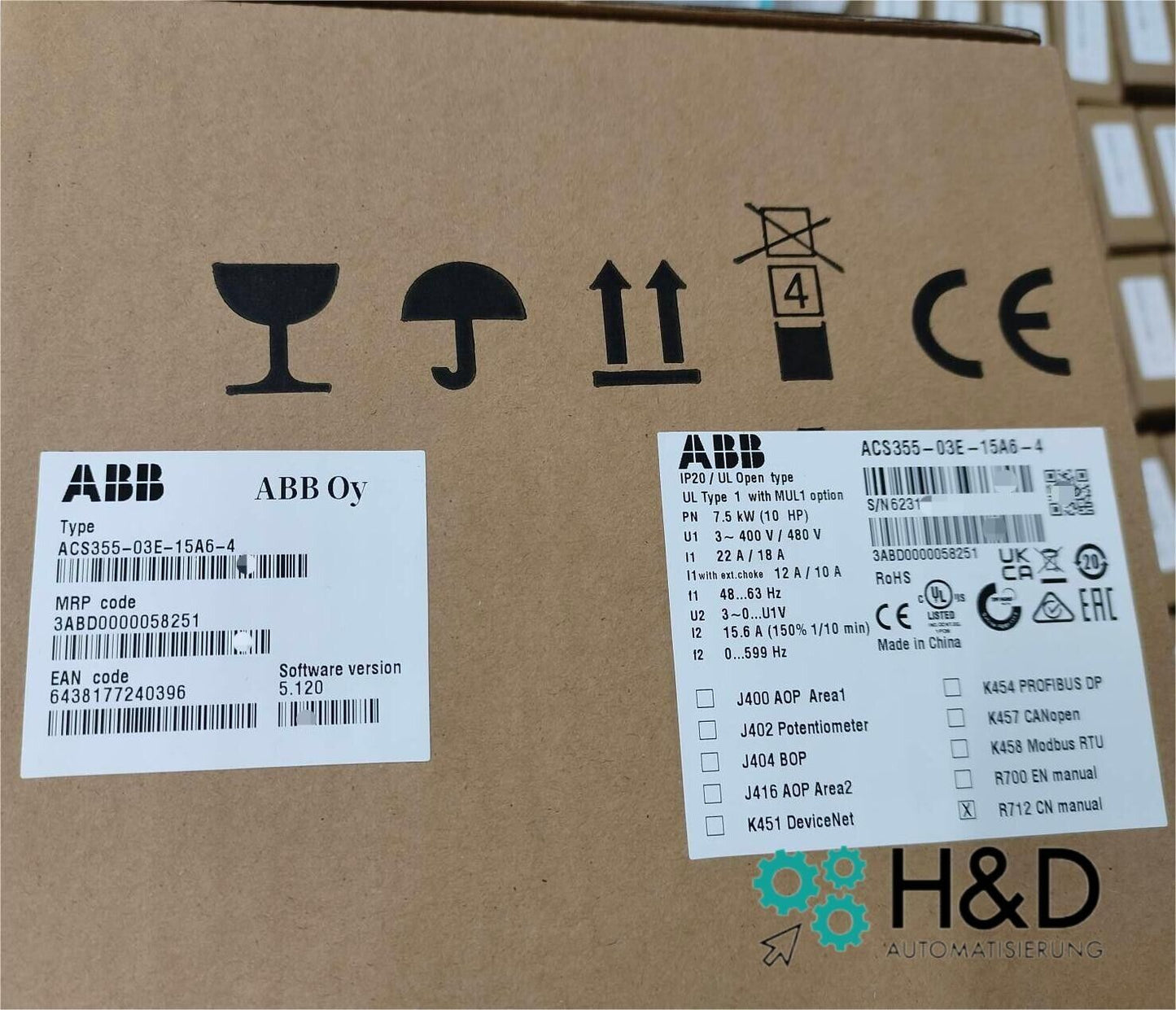 ACS355-03E-15A6-4 ABB Inversor Pn 7,5kW, I2n 15,6A IP20 【Nuevo y Sellado】