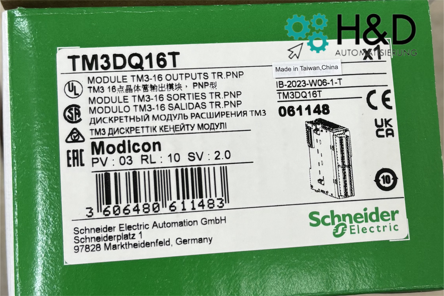 Módulo de salida discreta TM3DQ16T Schneider Electric, nuevo y sellado