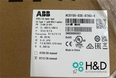 ACS150-03E-07A3-4 Inversor ABB Pn 3,0kW, I2n 7,3A IP20 【Nuevo y Sellado】