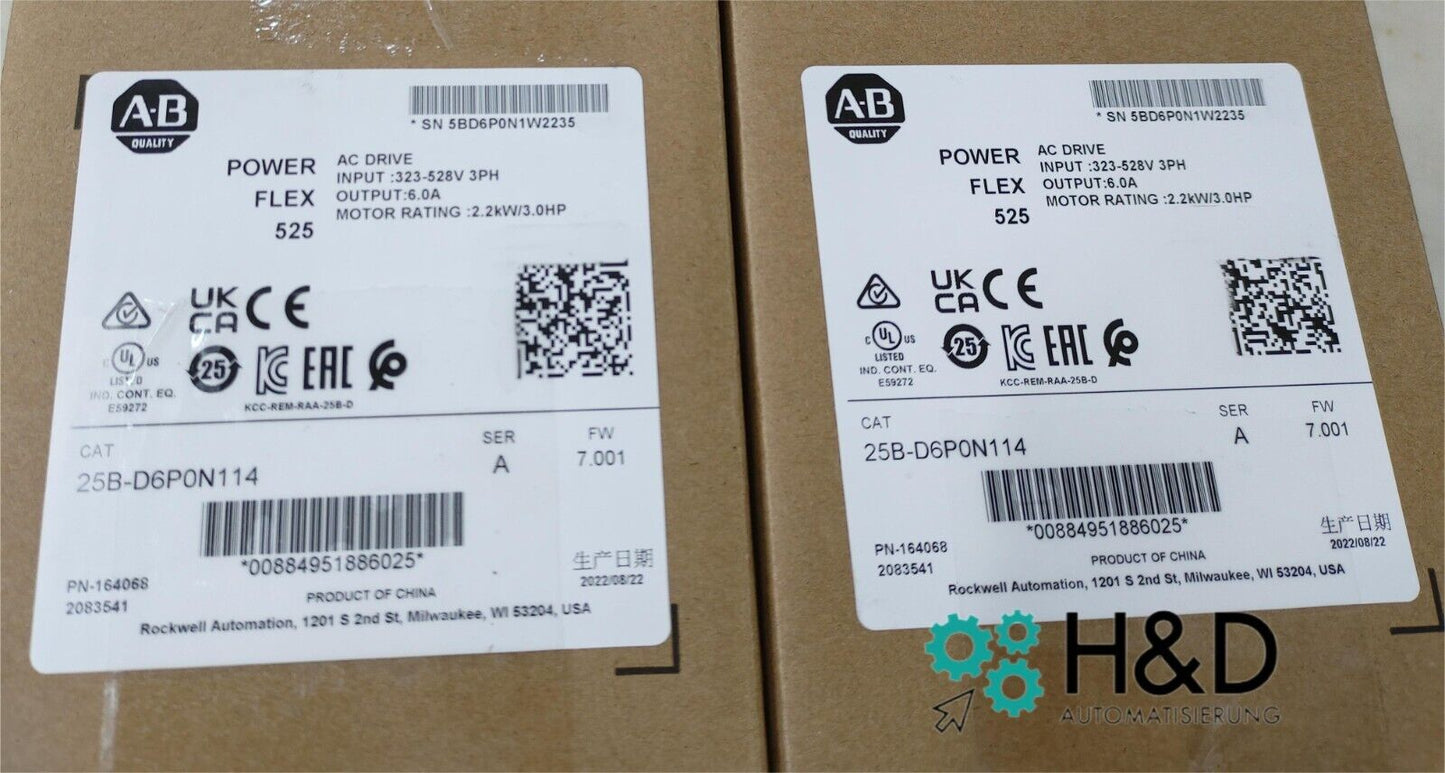 25B-D6P0N114    Allen-Bradley    PowerFlex 525 2.2kW   New and Sealed