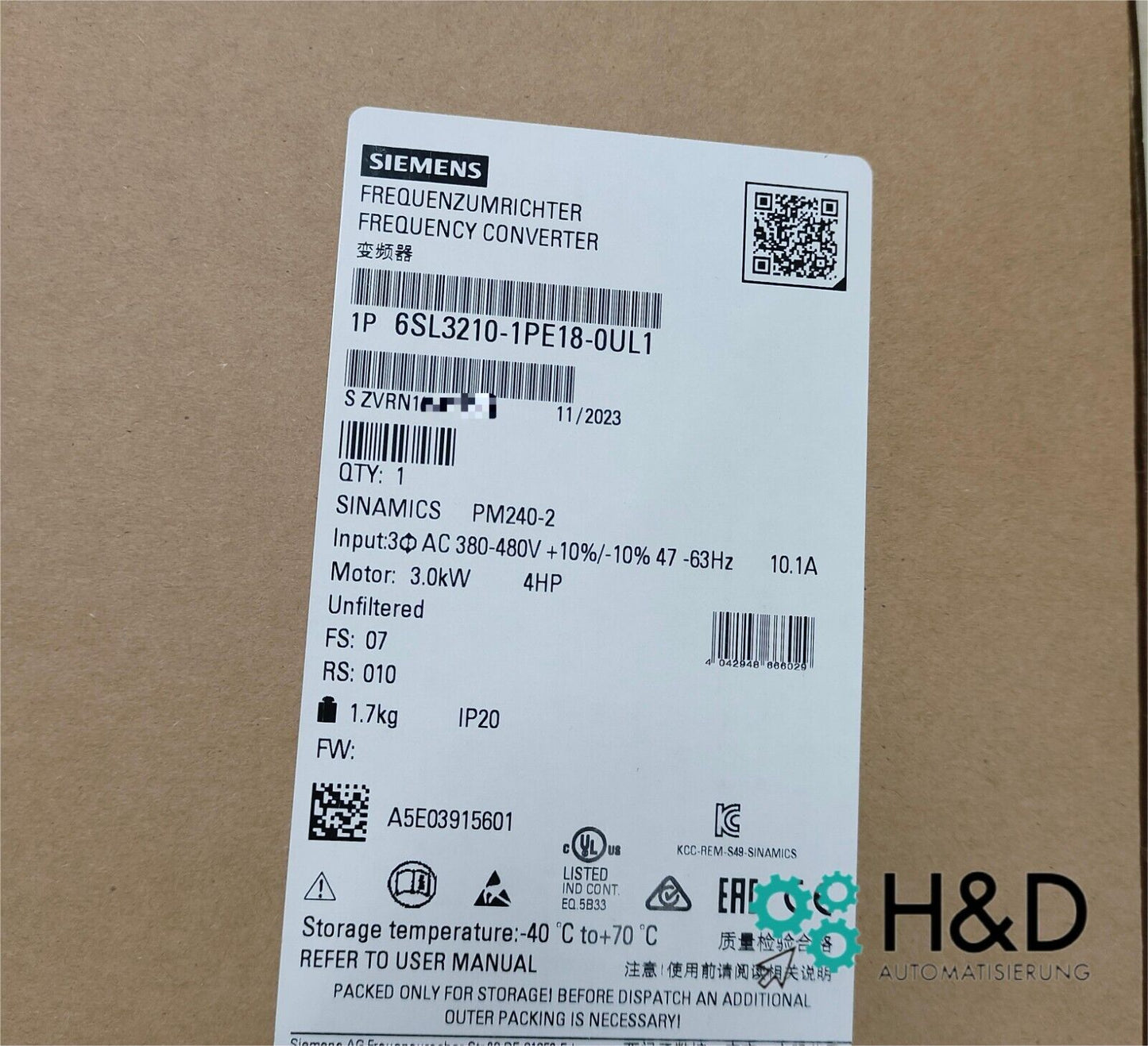 6SL3210-1PE18-0UL1 SIEMENS SINAMICS Power Module PM240-2 Nuevo y sellado