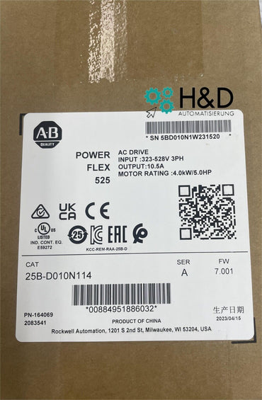 25B-D010N114 Allen-Bradley PowerFlex 525 4kW 【Nuevo y sellado】