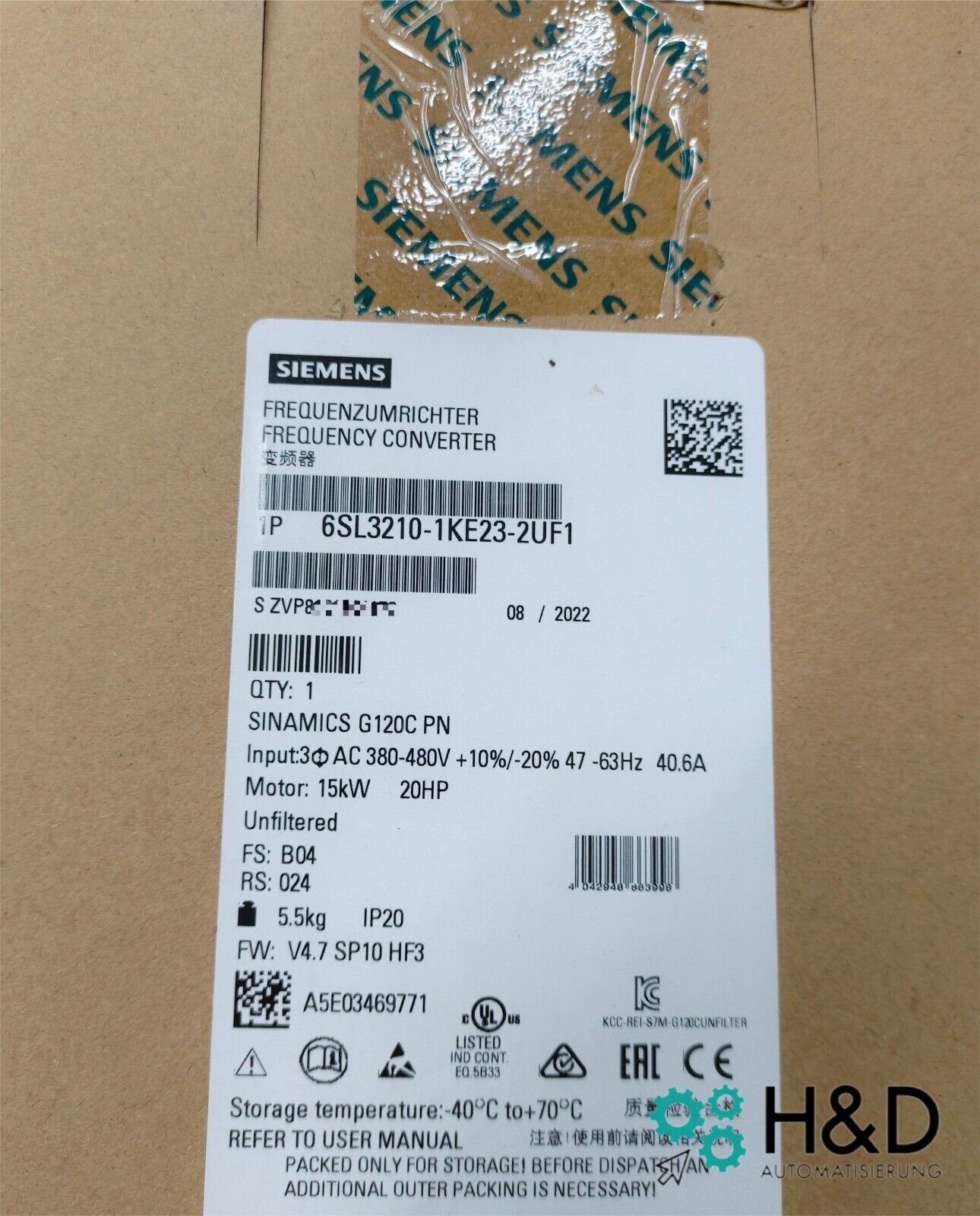 6SL3210-1KE23-2UF1 SIEMENS Inversor SINAMICS G120C POTENCIA NOMINAL 15KW Nuevo Sellado