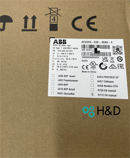 ACS355-03E-38A0-4 Inversor ABB Pn 18,5kW,12n 38A IP20 【Nuevo y Sellado】