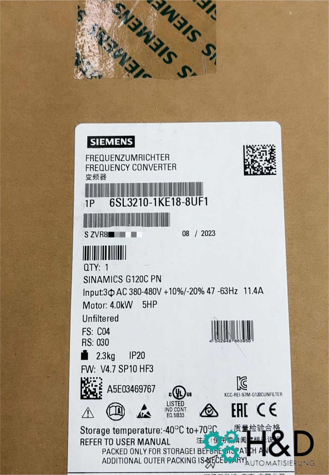 6SL3210-1KE18-8UF1 SIEMENS SINAMICS G120C Inversor 4KW Nuevo y Sellado