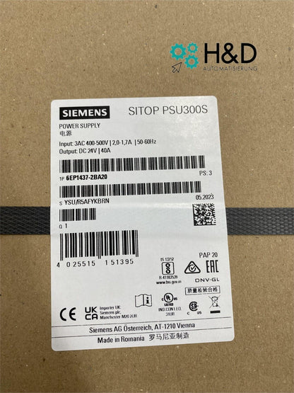 6EP1437-2BA20  Siemens SITOP PSU300S 40A Power Supply  New and Sealed