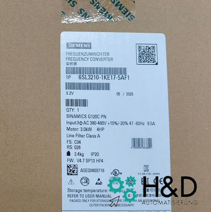 Sinamics G120C 6SL3210-1KE17-5AF1 – Inverter di frequenza (3,0 kW, 3AC 380–480 V, PROFINET, STO, IP20)