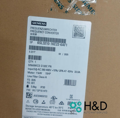 Sinamics G120C 6SL3210-1KE22-6AF1 – Frequenzumrichter (11 kW, 3AC 380–480 V, PROFINET, STO, IP20)