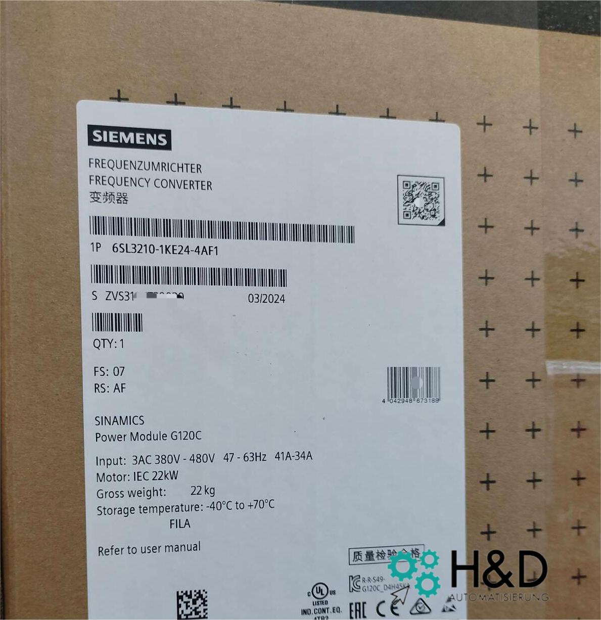 6SL3210-1KE24-4AF1  SIEMENS SINAMICS G120C RATED POWER 22KW Inverter  New Sealed