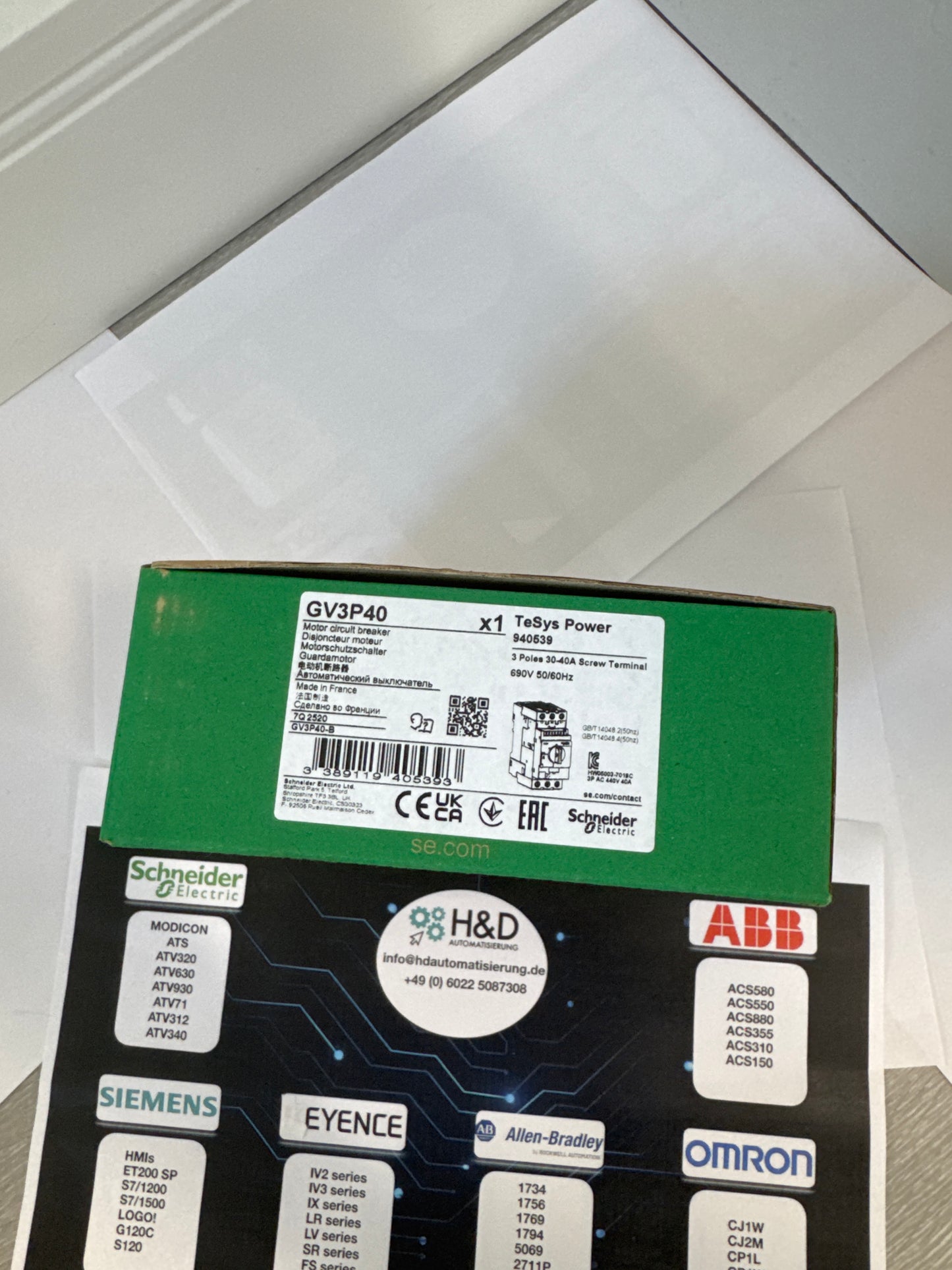 GV3P40 Schneider Electric Disjoncteur moteur, 3p, 30-40A, déclencheur magnétique