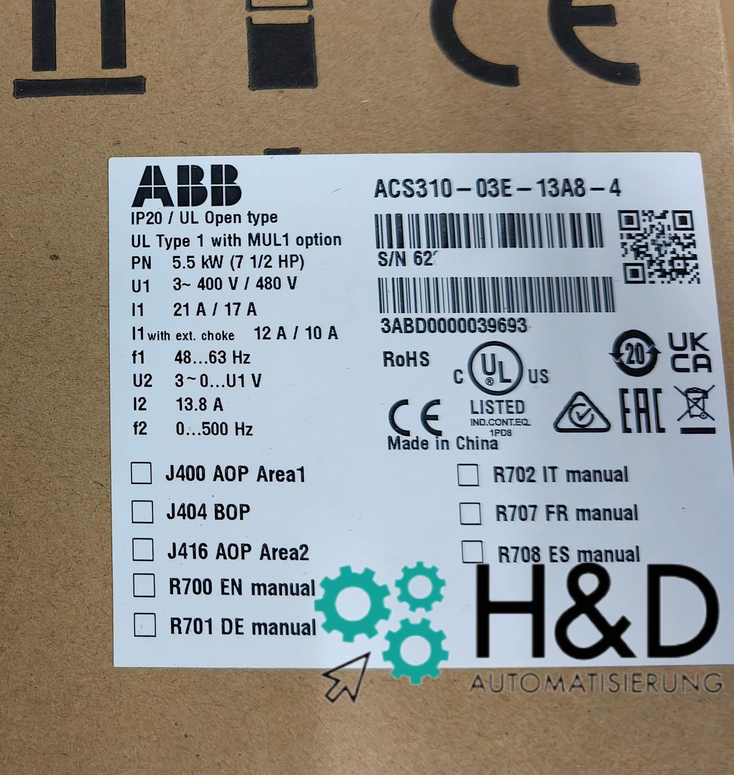 ABB ACS310-03E-13A8-4 – Falownik – Pn 5,5 kW – I2n 13,8 A – IP20 – Nowy i zaplombowany