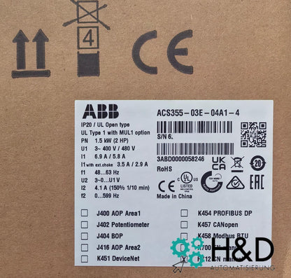 ABB ACS355-03E-04A1-4 – Falownik – Pn 1,5 kW – I2n 4,1 A – IP20 – Nowy i zaplombowany