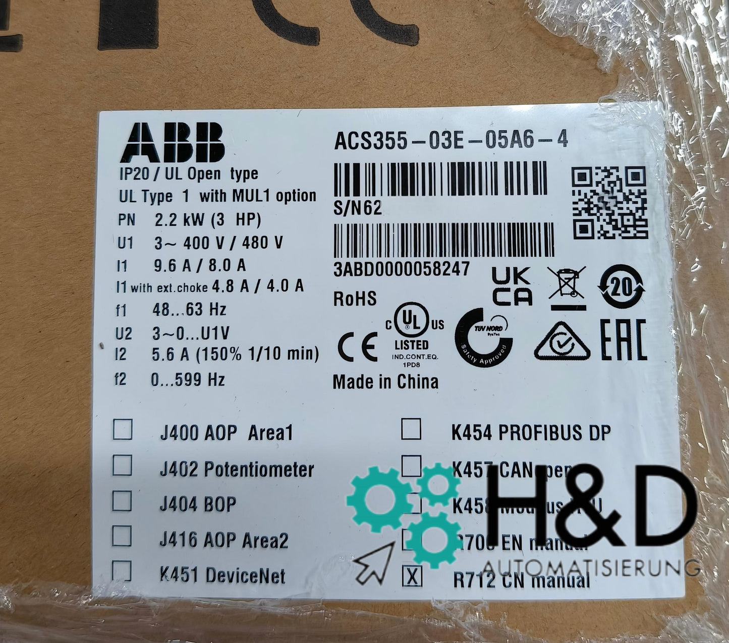 ABB ACS355-03E-05A6-4 – Inverter – Pn 2,2 kW – I2n 5,6 A – IP20 – Neu und versiegelt