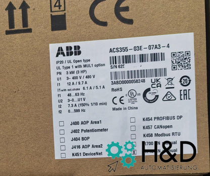 ABB ACS355-03E-07A3-4 – Falownik – Pn 3,0 kW – I2n 7,3 A – IP20 – Nowy i zaplombowany