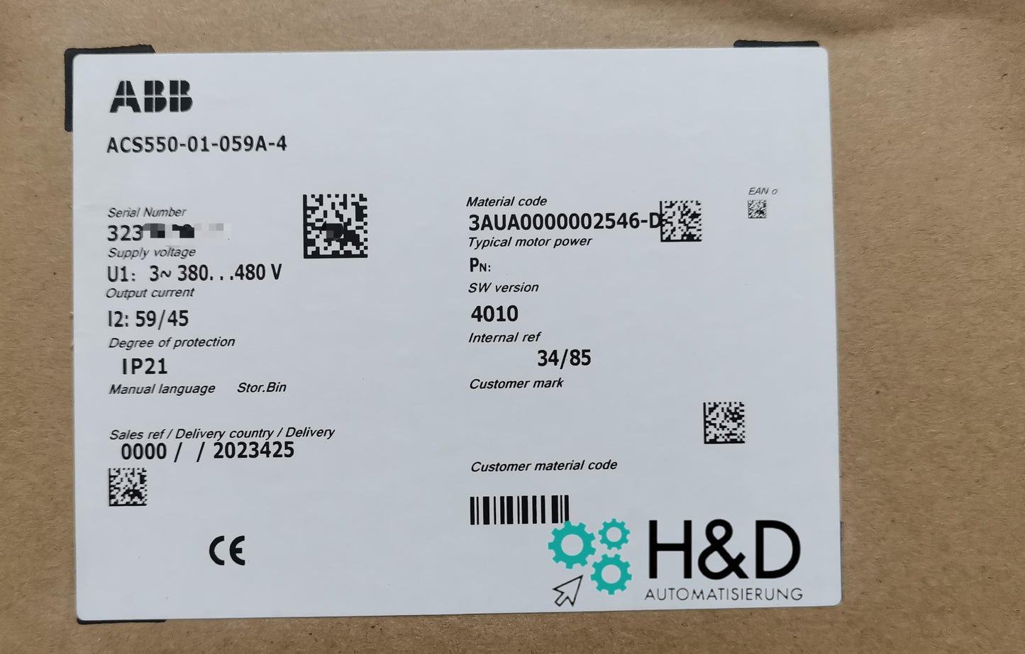 ACS550-01-059A-4 Inversor ABB 30kW 59A,380V,IP21 【Nuevo y sellado】