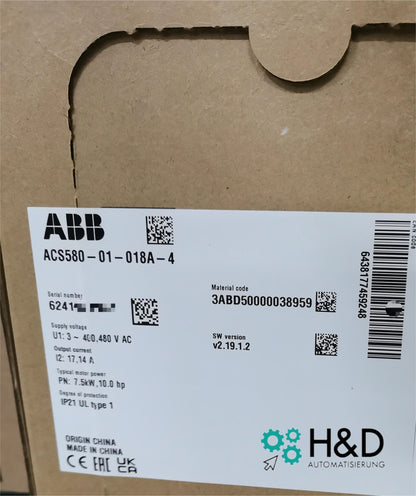 ACS580-01-018A-4 Inversor ABB PN: 7,5 kW, IN: 17,0 A 【Nuevo y sellado】