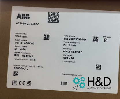 ABB ACS880-01-04A0-3 Falownik 1.5kW 400V 4A Nowy i zaplombowany